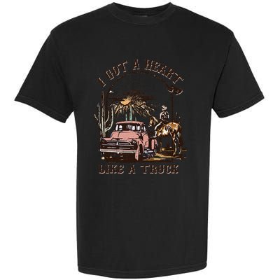 Western Sunset Cow I Got A Heart Like A Truck Garment-Dyed Heavyweight T-Shirt