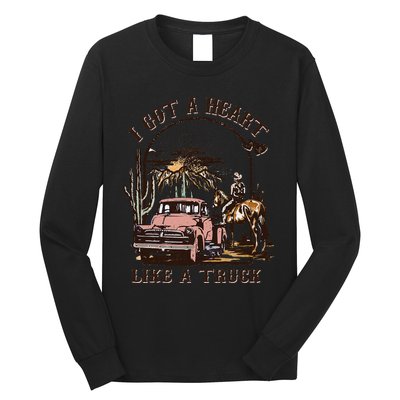 Western Sunset Cow I Got A Heart Like A Truck Long Sleeve Shirt