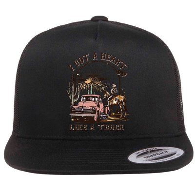 Western Sunset Cow I Got A Heart Like A Truck Flat Bill Trucker Hat