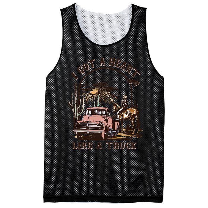 Western Sunset Cow I Got A Heart Like A Truck Mesh Reversible Basketball Jersey Tank