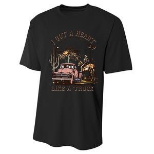 Western Sunset Cow I Got A Heart Like A Truck Performance Sprint T-Shirt