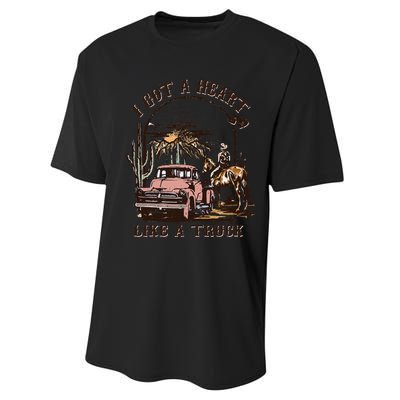 Western Sunset Cow I Got A Heart Like A Truck Performance Sprint T-Shirt