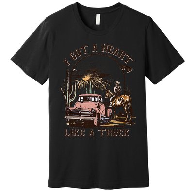 Western Sunset Cow I Got A Heart Like A Truck Premium T-Shirt