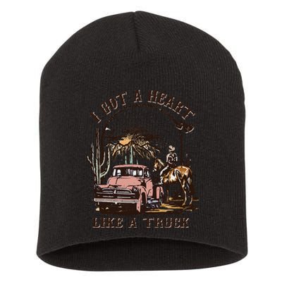 Western Sunset Cow I Got A Heart Like A Truck Short Acrylic Beanie