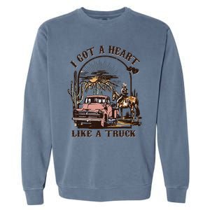 Western Sunset Cow I Got A Heart Like A Truck Garment-Dyed Sweatshirt