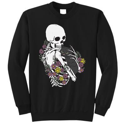 Whimsical Skeleton Cat with Floral Accents Sweatshirt