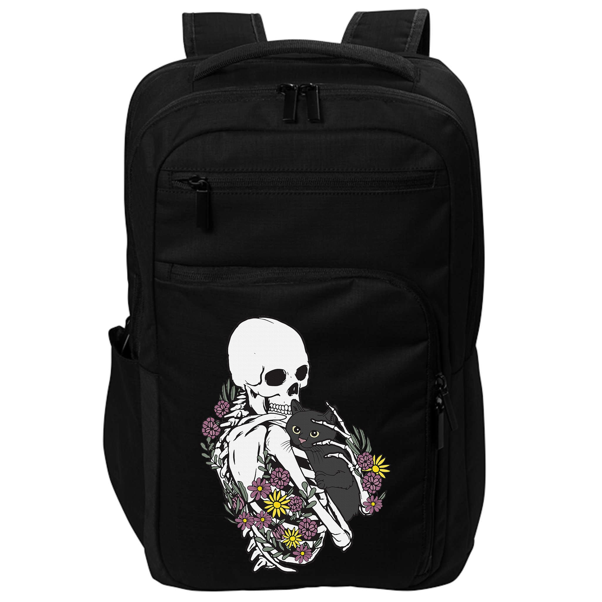Whimsical Skeleton Cat with Floral Accents Impact Tech Backpack