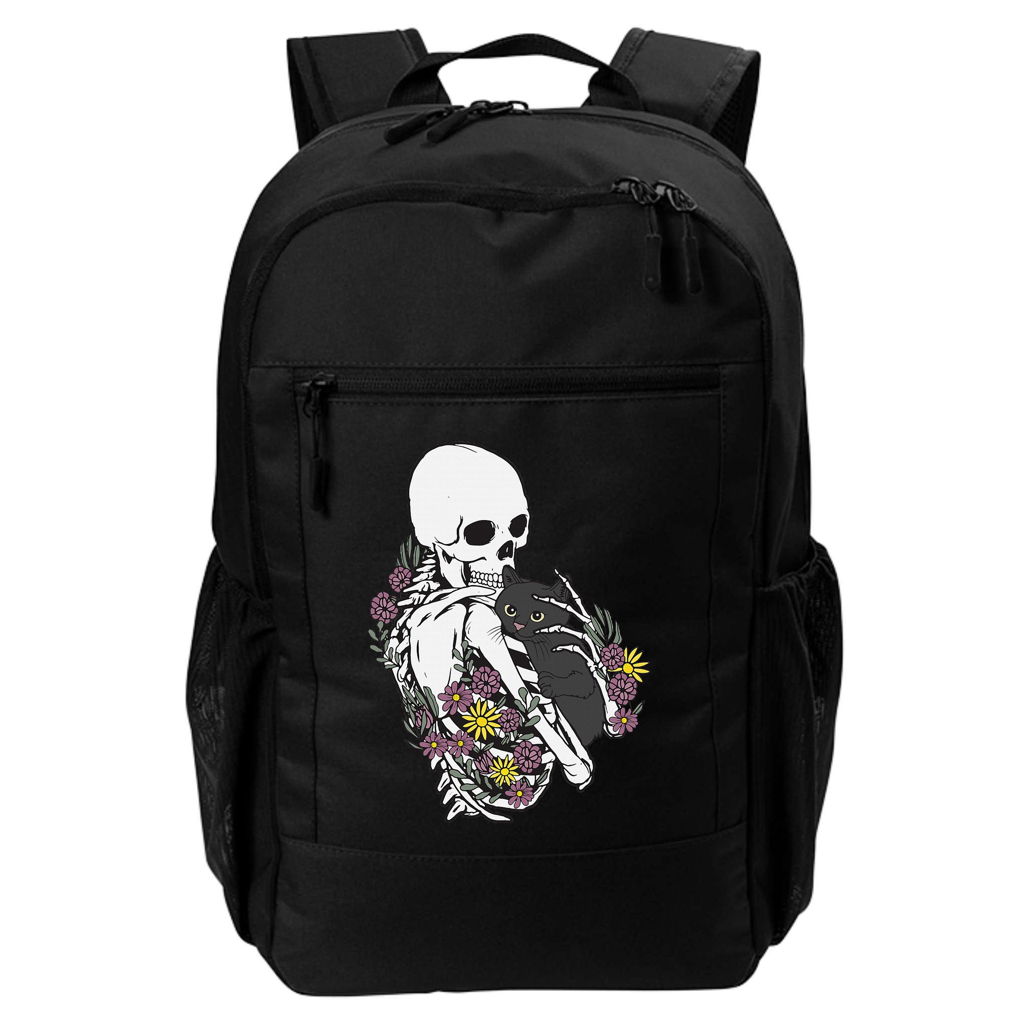 Whimsical Skeleton Cat with Floral Accents Backpack