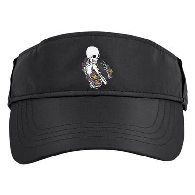 Whimsical Skeleton Cat with Floral Accents Adult Drive Performance Visor