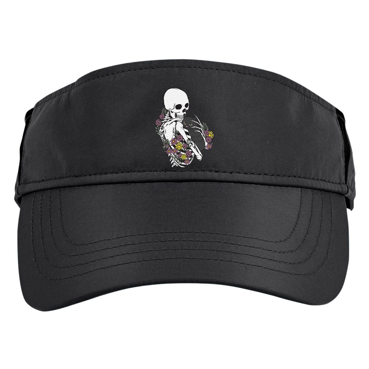Whimsical Skeleton Cat with Floral Accents Adult Drive Performance Visor