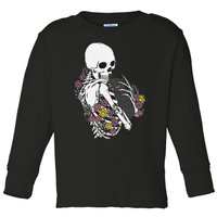 Whimsical Skeleton Cat with Floral Accents Toddler Long Sleeve Shirt