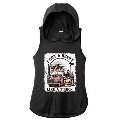 Western Sunset Cowgirl I Got A Heart Like A Truck Ladies PosiCharge Tri-Blend Wicking Draft Hoodie Tank