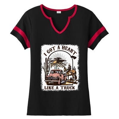 Western Sunset Cowgirl I Got A Heart Like A Truck Ladies Halftime Notch Neck Tee