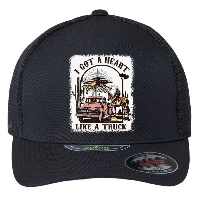 Western Sunset Cowgirl I Got A Heart Like A Truck Flexfit Unipanel Trucker Cap