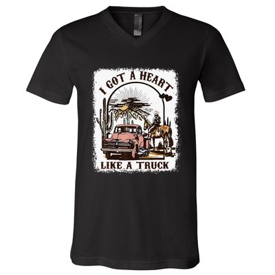 Western Sunset Cowgirl I Got A Heart Like A Truck V-Neck T-Shirt