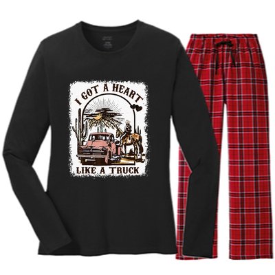 Western Sunset Cowgirl I Got A Heart Like A Truck Women's Long Sleeve Flannel Pajama Set 