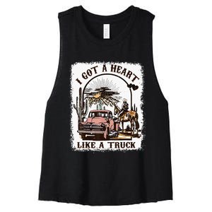 Western Sunset Cowgirl I Got A Heart Like A Truck Women's Racerback Cropped Tank