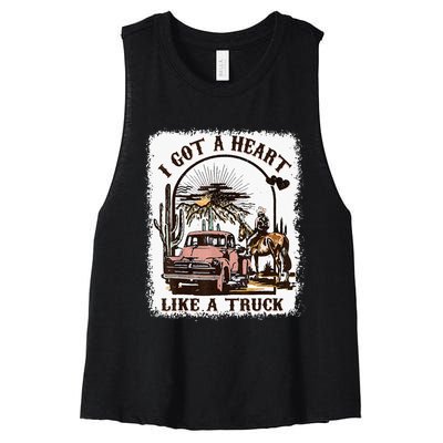 Western Sunset Cowgirl I Got A Heart Like A Truck Women's Racerback Cropped Tank