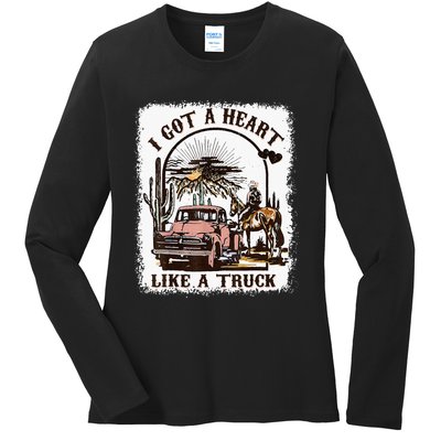 Western Sunset Cowgirl I Got A Heart Like A Truck Ladies Long Sleeve Shirt