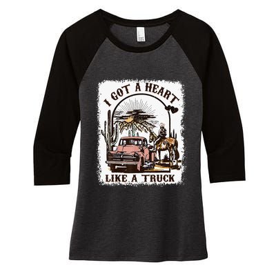 Western Sunset Cowgirl I Got A Heart Like A Truck Women's Tri-Blend 3/4-Sleeve Raglan Shirt