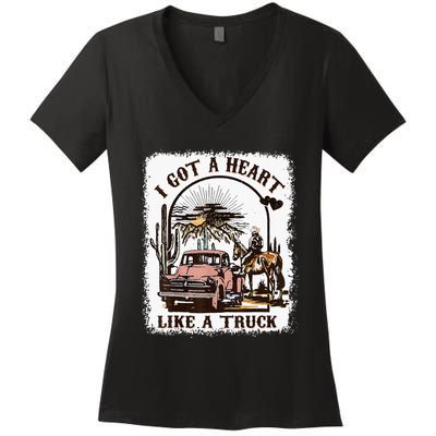 Western Sunset Cowgirl I Got A Heart Like A Truck Women's V-Neck T-Shirt