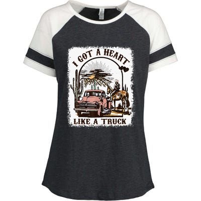 Western Sunset Cowgirl I Got A Heart Like A Truck Enza Ladies Jersey Colorblock Tee