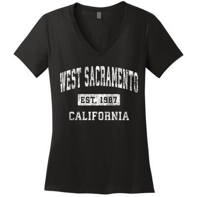 West Sacramento California Ca Vintage Established Sports Women's V-Neck T-Shirt