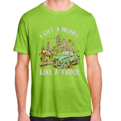 Western Sunset Cow I Got A Heart Like A Truck Vintage Adult ChromaSoft Performance T-Shirt