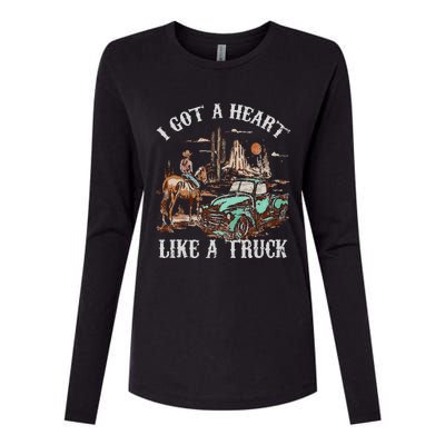 Western Sunset Cow I Got A Heart Like A Truck Vintage Womens Cotton Relaxed Long Sleeve T-Shirt