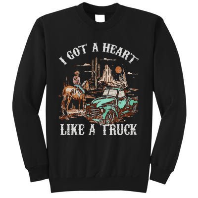 Western Sunset Cow I Got A Heart Like A Truck Vintage Sweatshirt