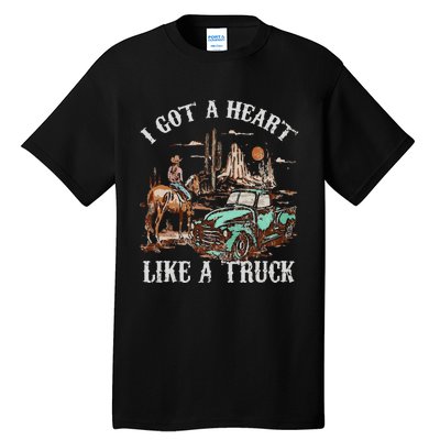 Western Sunset Cow I Got A Heart Like A Truck Vintage Tall T-Shirt