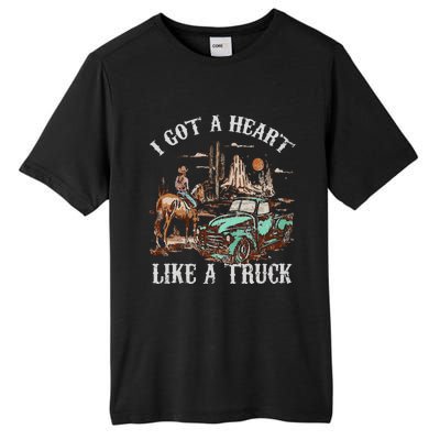 Western Sunset Cow I Got A Heart Like A Truck Vintage Tall Fusion ChromaSoft Performance T-Shirt