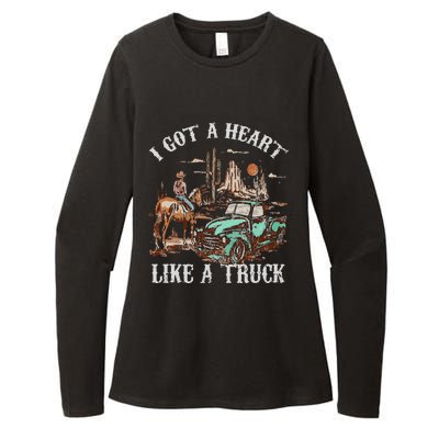 Western Sunset Cow I Got A Heart Like A Truck Vintage Womens CVC Long Sleeve Shirt