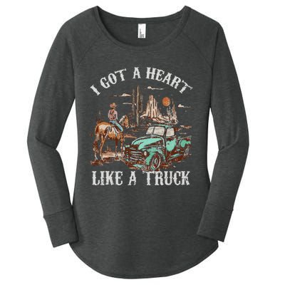 Western Sunset Cow I Got A Heart Like A Truck Vintage Women's Perfect Tri Tunic Long Sleeve Shirt