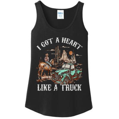 Western Sunset Cow I Got A Heart Like A Truck Vintage Ladies Essential Tank