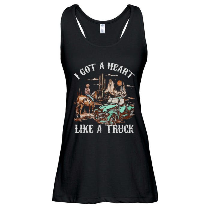 Western Sunset Cow I Got A Heart Like A Truck Vintage Ladies Essential Flowy Tank