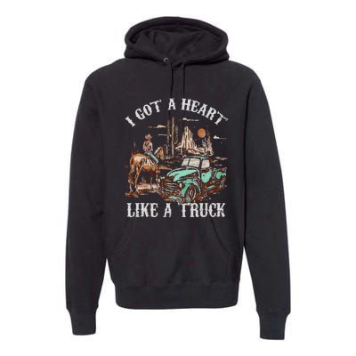 Western Sunset Cow I Got A Heart Like A Truck Vintage Premium Hoodie