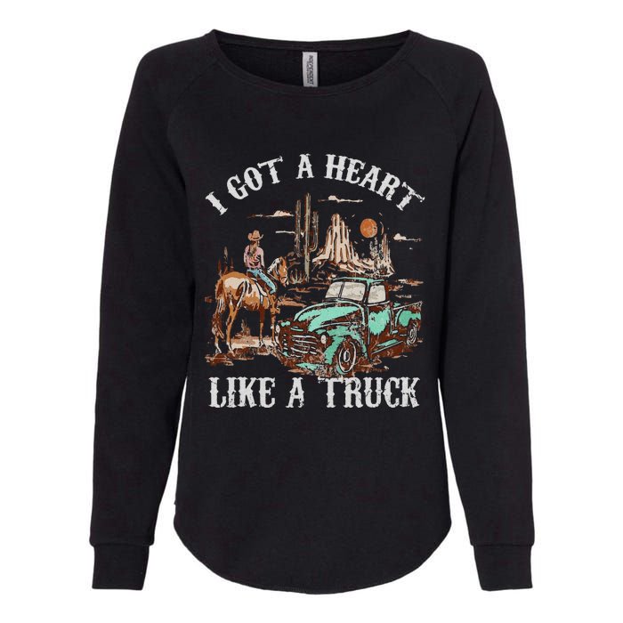 Western Sunset Cow I Got A Heart Like A Truck Vintage Womens California Wash Sweatshirt