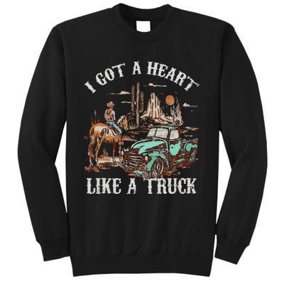 Western Sunset Cow I Got A Heart Like A Truck Vintage Tall Sweatshirt