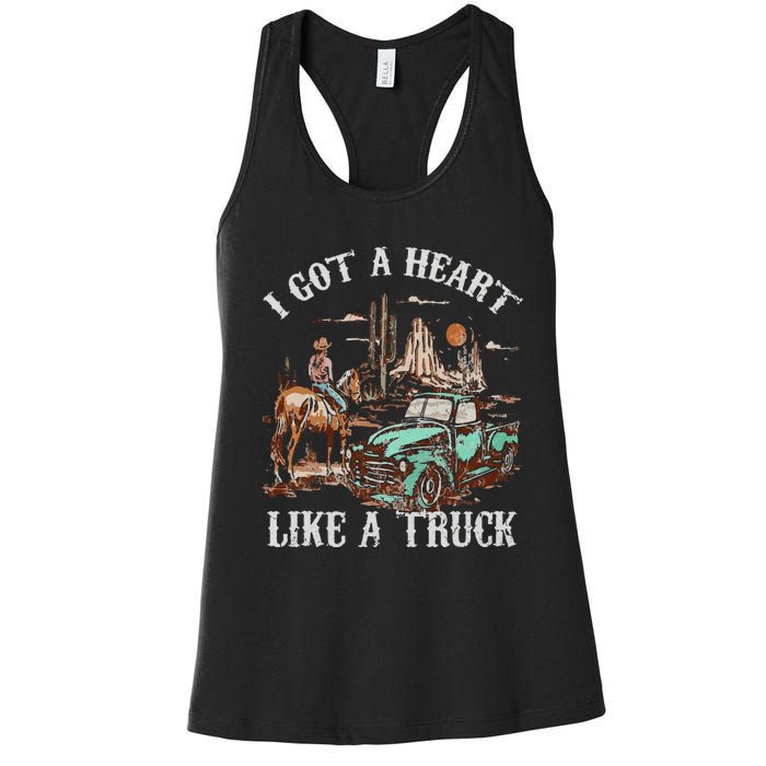 Western Sunset Cow I Got A Heart Like A Truck Vintage Women's Racerback Tank