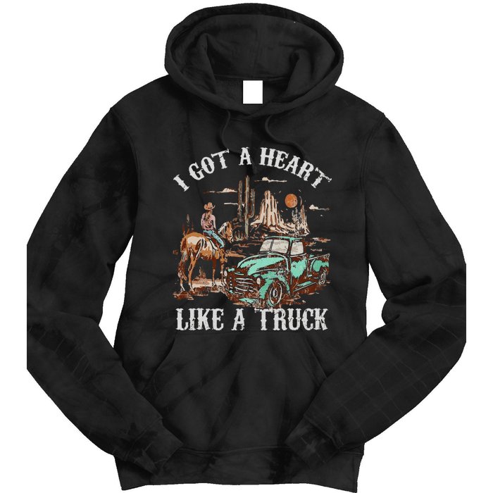 Western Sunset Cow I Got A Heart Like A Truck Vintage Tie Dye Hoodie