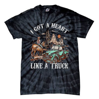 Western Sunset Cow I Got A Heart Like A Truck Vintage Tie-Dye T-Shirt