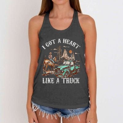 Western Sunset Cow I Got A Heart Like A Truck Vintage Women's Knotted Racerback Tank