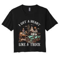 Western Sunset Cow I Got A Heart Like A Truck Vintage Women's Crop Top Tee