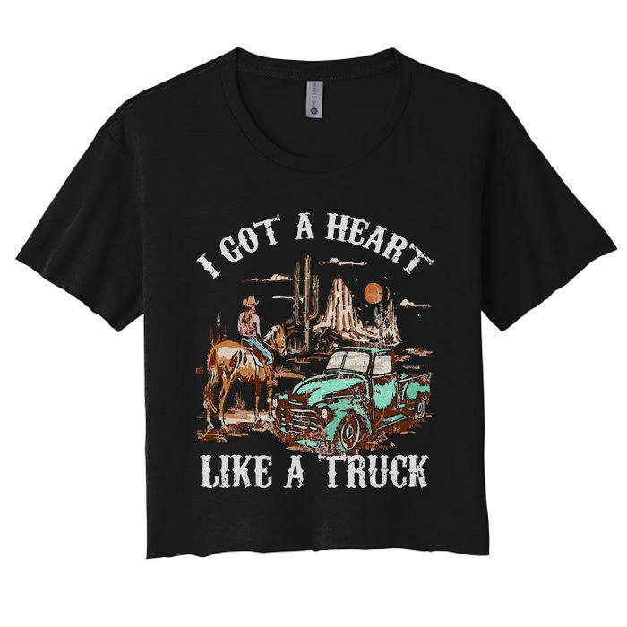 Western Sunset Cow I Got A Heart Like A Truck Vintage Women's Crop Top Tee