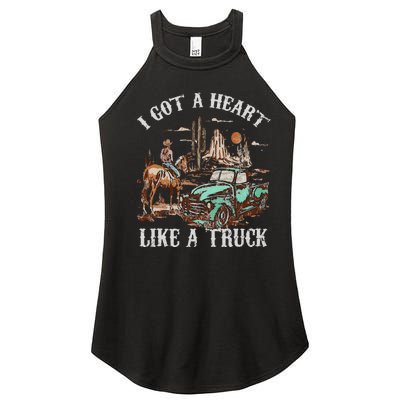 Western Sunset Cow I Got A Heart Like A Truck Vintage Women's Perfect Tri Rocker Tank