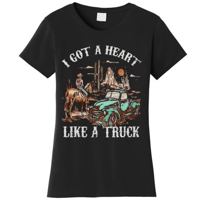 Western Sunset Cow I Got A Heart Like A Truck Vintage Women's T-Shirt