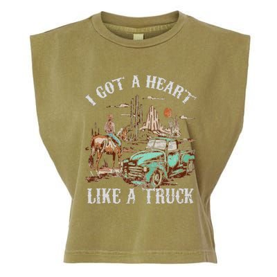 Western Sunset Cow I Got A Heart Like A Truck Vintage Garment-Dyed Women's Muscle Tee