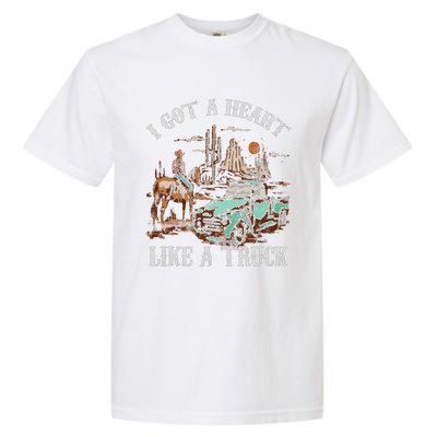 Western Sunset Cow I Got A Heart Like A Truck Vintage Garment-Dyed Heavyweight T-Shirt