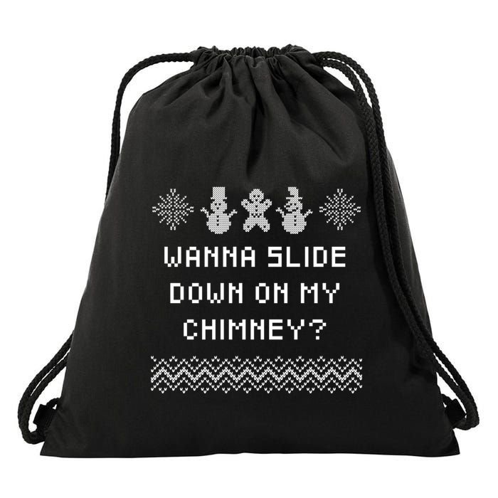 Wanna Slide Down On My Chimney Christmas Dad Jokes Xmas Gift Drawstring Bag